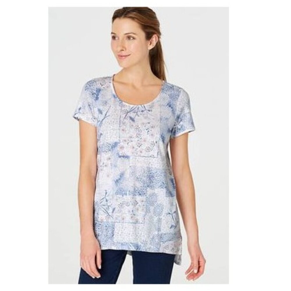J. Jill Linen Blend Patchwork Print Top Size LP